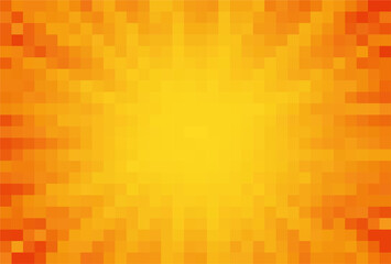 Pixel art of sunburst cartoon orange background. Comics zoom pixel background with copy space.