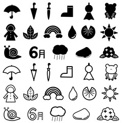 モノクロ梅雨イラストセット