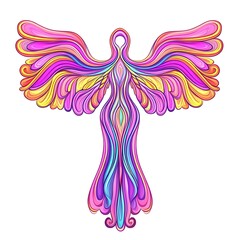 Fototapeta premium Colorful Abstract Angel Illustration A vibrant, stylized image of an angel with flowing, multicolored wings and body.