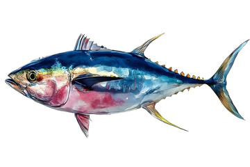 Fototapeta premium Watercolor illustration of tuna fish on white background
