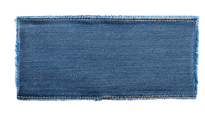 Denim fabric swatch with stitched edges, isolated on transparent background