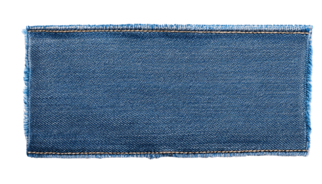 Denim fabric swatch with stitched edges, isolated on transparent background