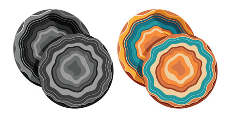 Natural Agate Coasters isolated on white, a metallic set of circle objects