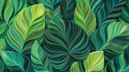 Tropical paper quilling leaves, lush green jungle quilling design, exotic paper quilling leaf art for tropical interior decor. tropical jungle foliage in paper quilling style. exotic plant.