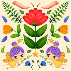 Fairy Garden Delight  seamless pattern with colorful flowers