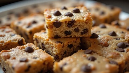 Baking chocolate chip blondies home kitchen dessert recipe cozy atmosphere close-up sweet treats