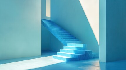 Obraz premium Abstract blue stairs ascending in a minimalist room. illustration
