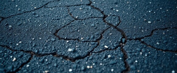 Obraz premium Close-up texture of dark asphalt road surface, showing cracks and aggregate, highway, cracks