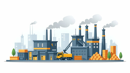 Modern Factory Automation: A Cute Vector Illustration of Industrial Commodities and Efficient Raw Material Management for Enhanced Production in Heavy Industry