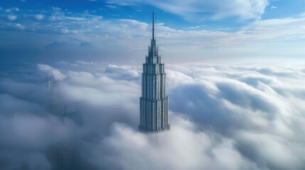 Cloud surrounding top of skyscraper stock photo --ar 16:9 --raw --v 6 Job ID: e8c6b06b-037d-4004-9f10-a8f9ba760de9