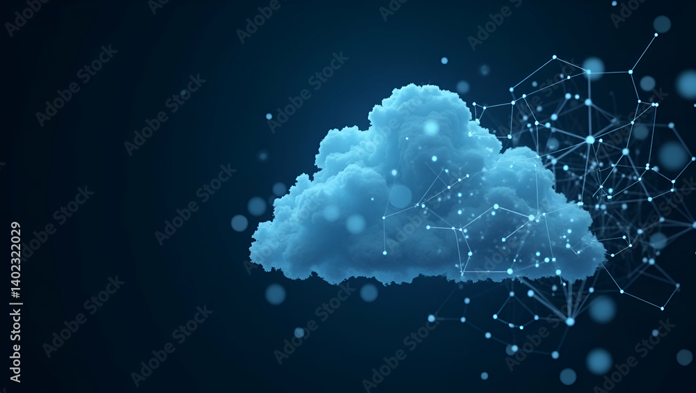 Poster Robust Cloud Server Solution: High Performance Computing, Secure Data Storage, Scalable Virtualization for Reliable Enterprise Digital Operations - Photo Stock Concept with Empty Space