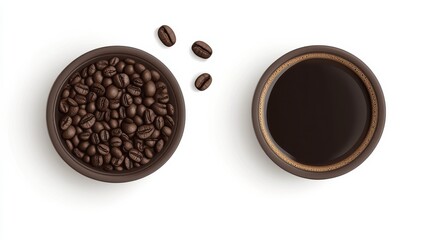 coffee cup isolated on a white background, coffee cup/mug with hot black coffee, isolated design element, top view illustration