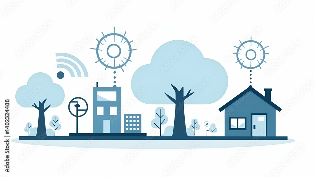 Poster flat vector illustration of a high-performance 5g signal transmission system for fast data delivery 