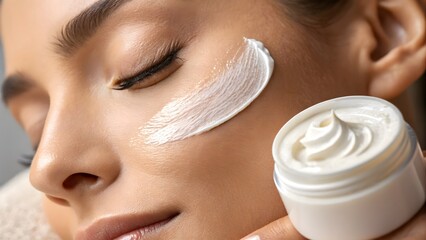 A close-up macro image capturing the application of moisturizer on realistic skin texture. Great for skincare tutorials, dermatological promotions, and beauty product demonstrations.
