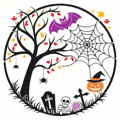 Crédence de cuisine  Cartoon Halloween Frame with Spooky Border and Festive Icons – Vector Illustration on White Background.  © Creative Sonda