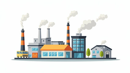 Flat Vector Illustration: Emphasizing Domestic Industry Protection with Visuals of Advanced Local Production Facilities and Strategic Regulatory Support