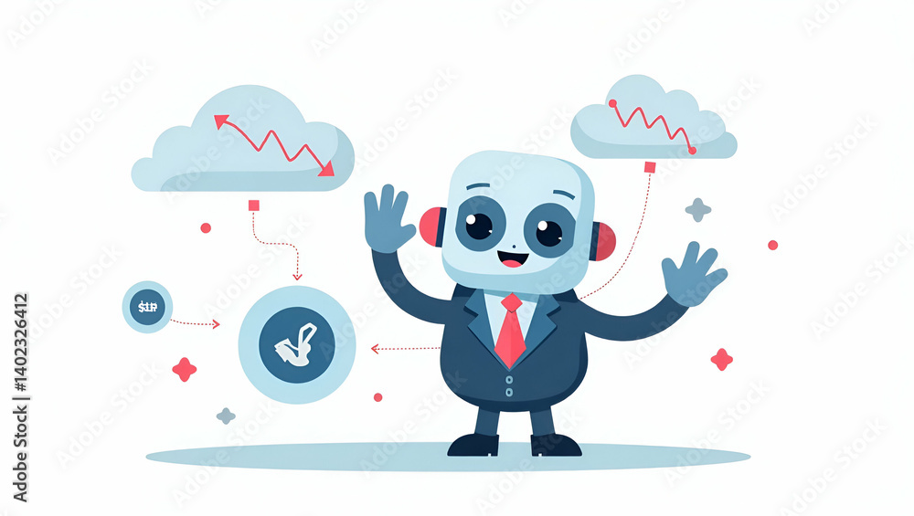 Poster flat futuristic illustration of cloud ai integration with machine learning for smart business decisi