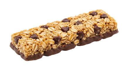 Chocolate-Covered Granola Bar with Oats and Chocolate Chips on Transparent Background