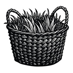 Obraz premium Seagrass Storage Basket, a handmade natural container isolated, brown, black on white