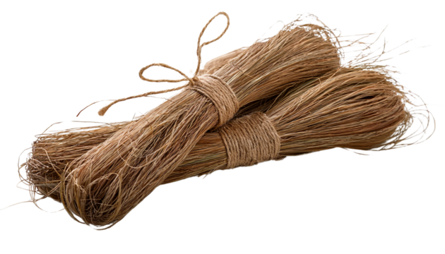 Natural flax fibers loosely bundled, isolated on transparent background, high-resolution