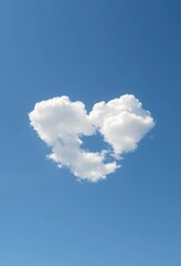 Two fluffy clouds forming a perfect heart shape against a clear blue sky, spring, photography