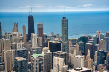 Fototapeta premium Aerial view of Chicago skyline. Skyscrapers and city landmarks