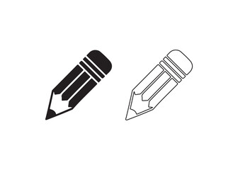 Two Simple Pencil Icons in Solid and Outline Style