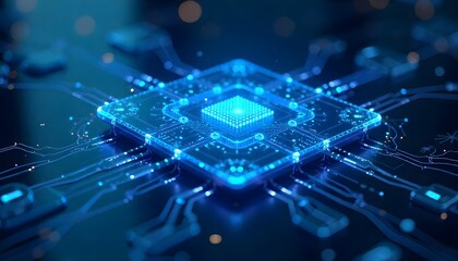 Artificial Intelligence Concept,  AI Chip with Data Flow: Digital Intelligence Concept, internet and networking concept