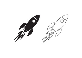 Two stylized rocket icons, black and white, symbolizing launch.