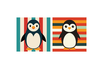 Naklejka premium penguin on retro striped vintage background