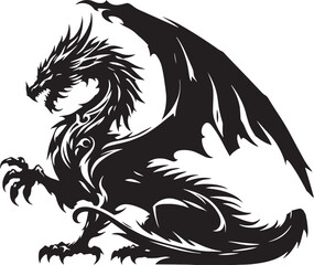 dragon silhouette vector isolated black on white background