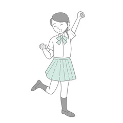 ガッツポーズをする元気な女子学生のイラスト_2