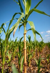 Obraz premium Mature sugarcane stalk bending downwards in a field, natural, rural