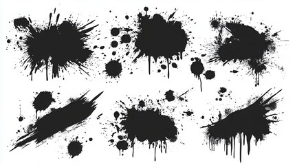 Black ink stencils. paintbrush, splash, spray, ink splatter and paint marks. artistic graphic box, black blots, grunge brush strokes and grunge frames for text. Graffiti Stencil. Illustration illustr