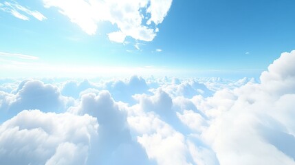 Fototapeta premium Beautiful blue sky with fluffy white clouds above the horizon