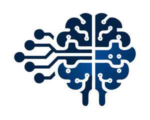 Circuit Brain Design with Technology Elements in Dark Blue  