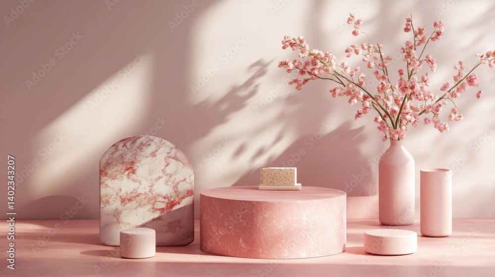 Poster abstract mock up scene minimal concept pink color with geometry shape podium background for product 