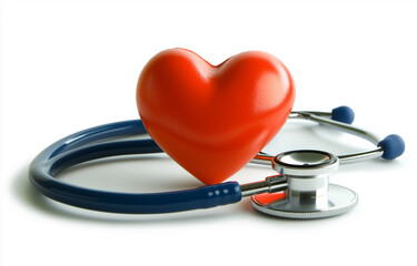 Red heart with stethoscope symbolizing healthcare, heart care, and medical support.