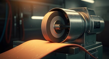 Fototapeta premium Industrial Roller Processing Material in Factory Setting