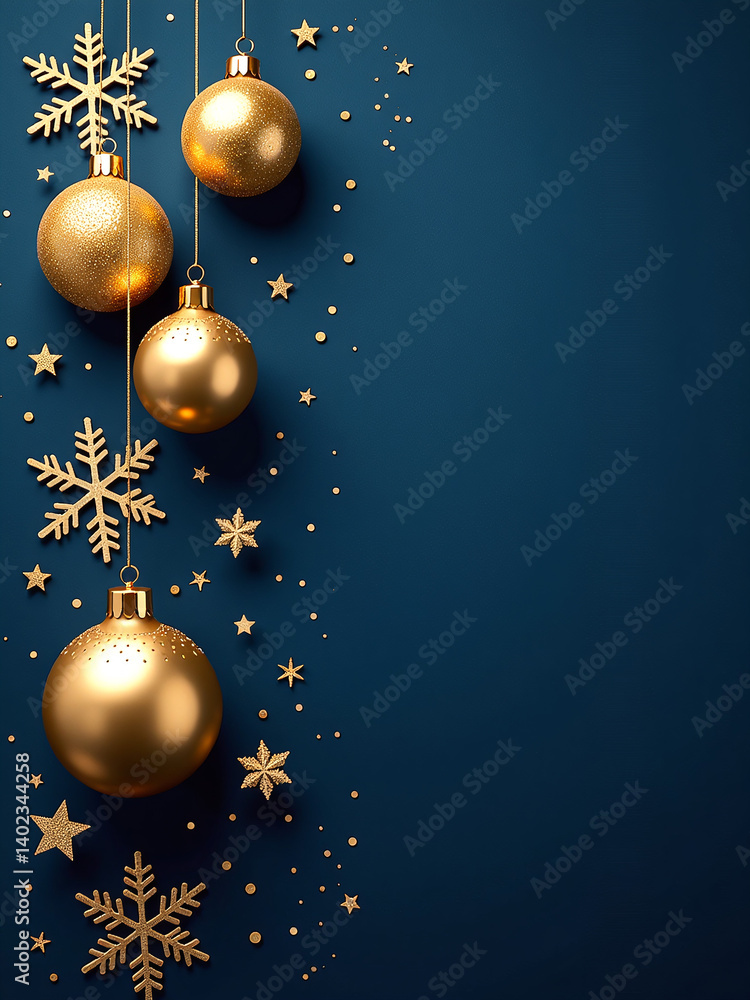 Aufkleber gold christmas ornaments adorn a dark blue background with intricate snowflakes and twinkling stars 