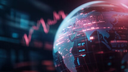 Visualization of global financial data with digital elements representing market trends and analytics