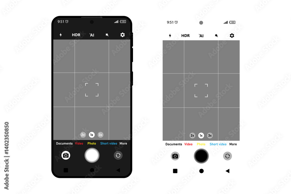 Aufkleber camera interface in phone screen. photo, video ui in cellphone. app for record from mobile cam. view