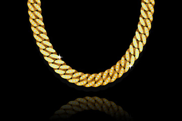 Miami Cuban Links Gold Chain Vector Illustration