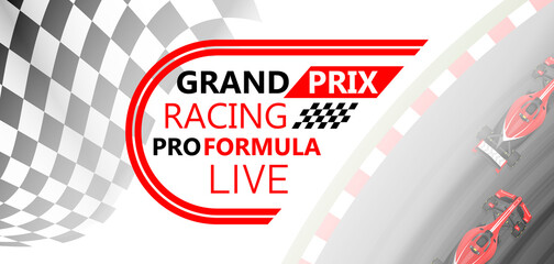 Grand Prix Race flag background. Racing pro cars bolide racecar on speedway Checkered flag. Black and white checker. Finishing flag. Automotive graphics. Race motorsport concept. Vector illustration