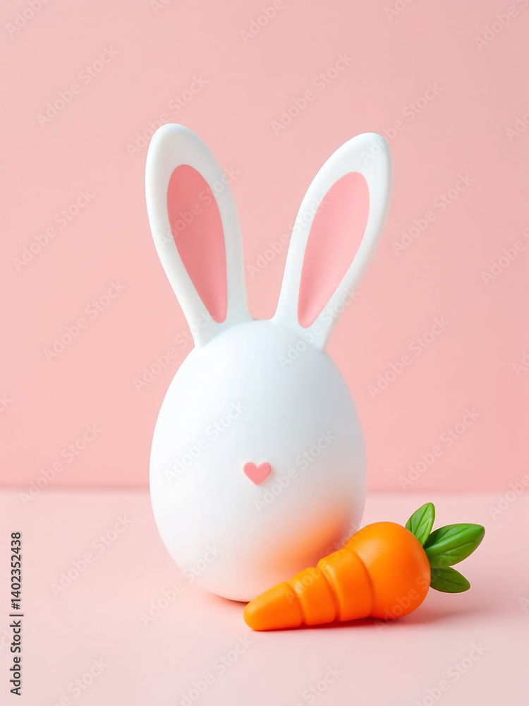 Poster Minimal Egg And Bunny Ear Design Features A Gentle Pink Background With A Carrot Treat And A Clear Space For Text.