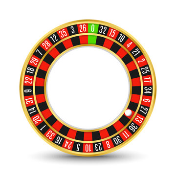 Golden casino roulette wheel with numbers and cells on white background with golden light, rays, glare, sparkles. Vector illustration for casino, game design, advertising