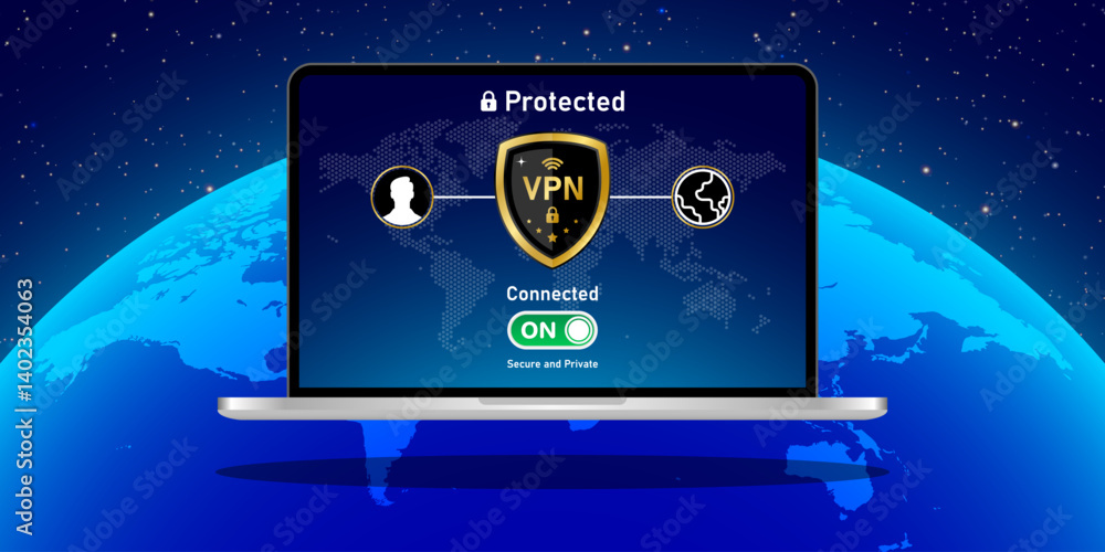 Poster vpn virtual private network to secure internet connection on laptop