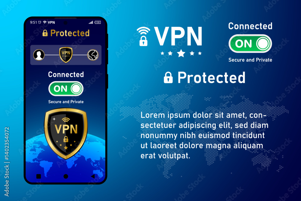 Poster vpn virtual private network to secure internet connection for mobile phone