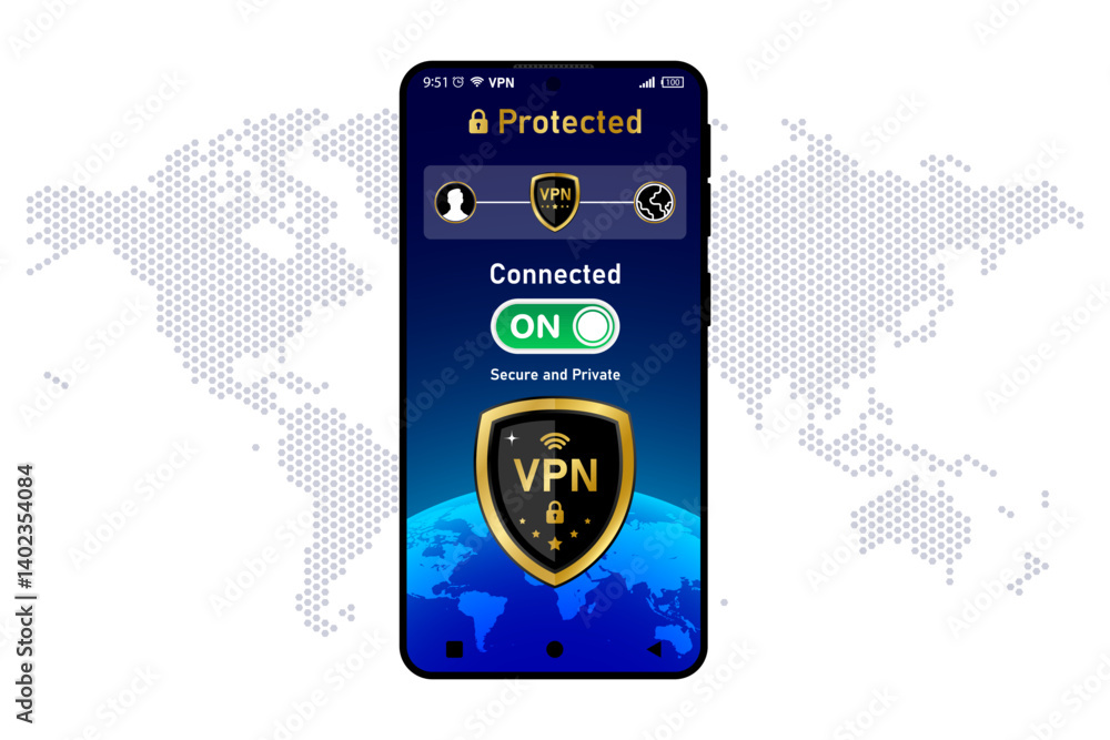 Poster vpn virtual private network to secure internet connection on mobile phone