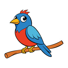 A colorful bird perched on a branch, surrounded by retro hues. The scene features soft pastel shades, giving off a nostalgic vibe with a charming, vintage aesthetic.